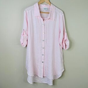 Camille & Co. Top Size Small Linen Tunic Blouse Top Mother Pearl Buttons 3/4 Slv